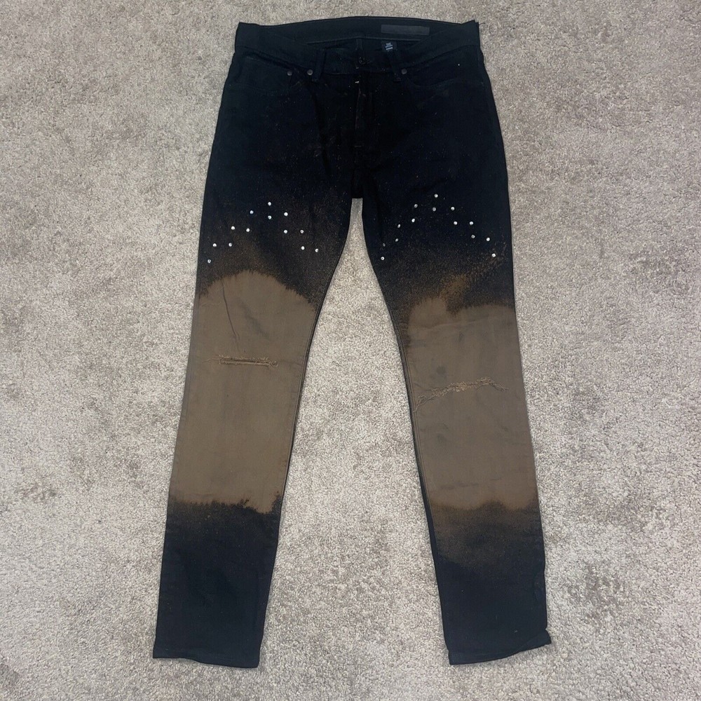 H&M &denim Mens Black Denim Bleached Bedazled Jeans Size 36 x 32